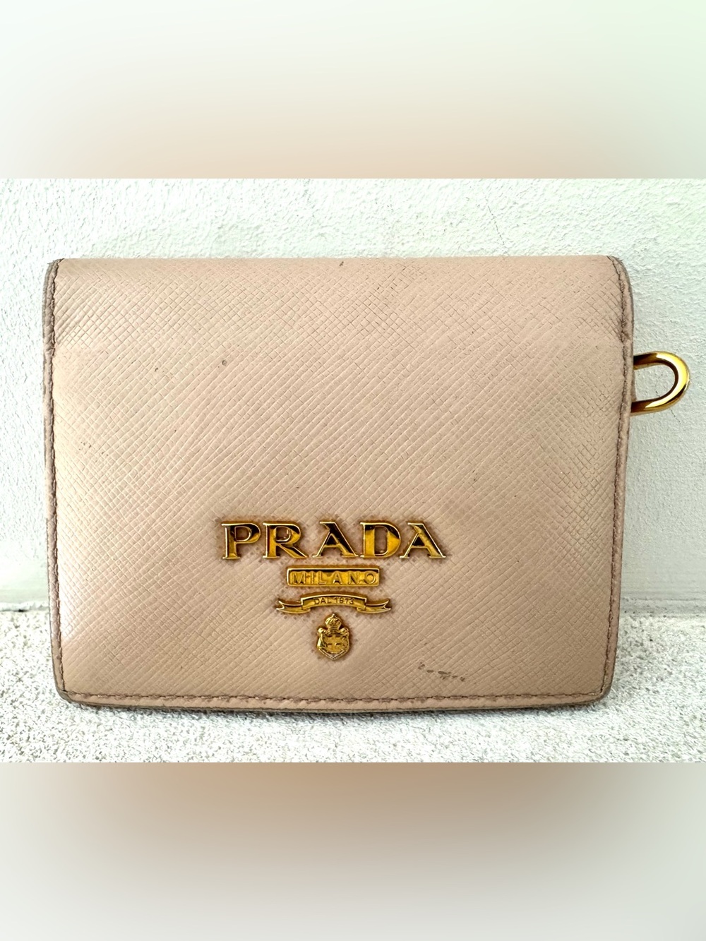 PRADA Saffiano Leather Mini Wallet Card Holder Keychain Strap-Ready